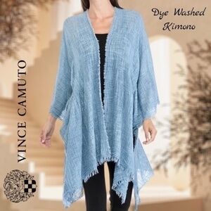 VINCE CAMUTO Women's Dye Washed Blue Smocked Kimono/Topper NWT